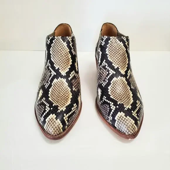 NEW Madewell Low Chelsea Boot Snake Embossed Leather 7 Tan Ankle Natural Animal - Picture 2 of 7